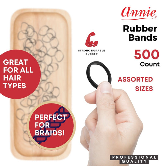 ANNIE RUBBER BANDS ASSORTED SIZES, 500 PIECE HAIR TIES, BLACK
