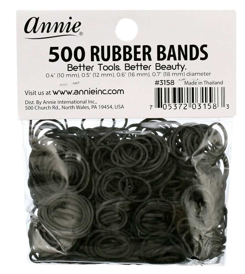 ANNIE RUBBER BANDS ASSORTED SIZES, 500 PIECE HAIR TIES, BLACK