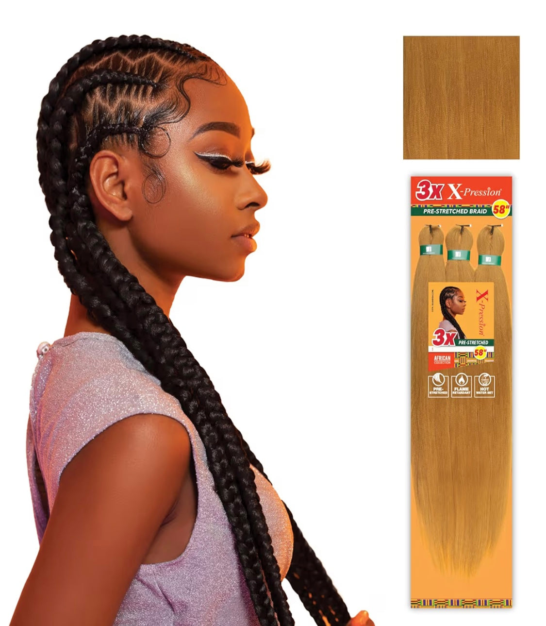 3x X-PRESSION PRE-STRETCHED BRAID 58″
