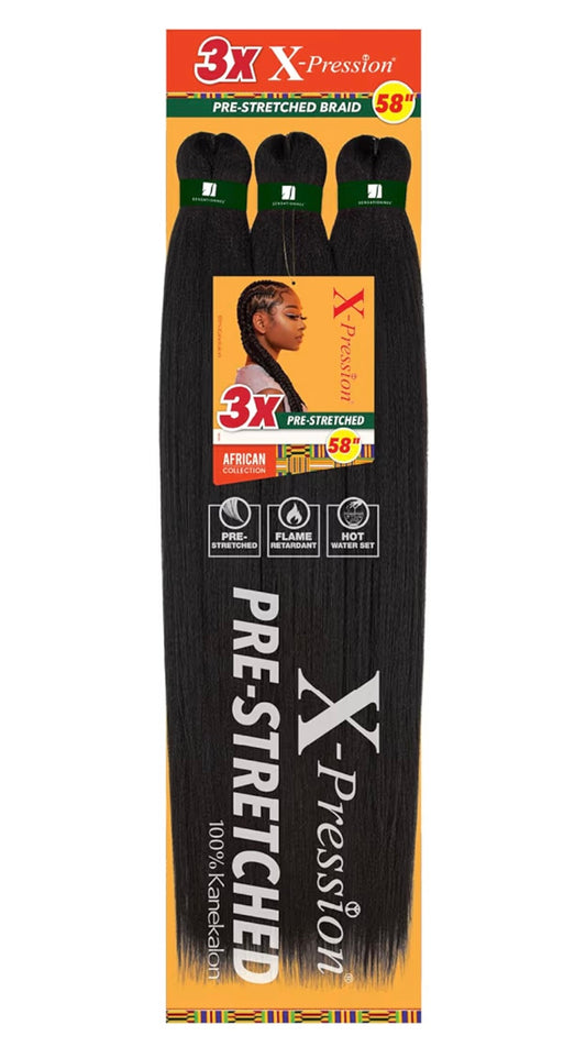 3x X-PRESSION PRE-STRETCHED BRAID 58″