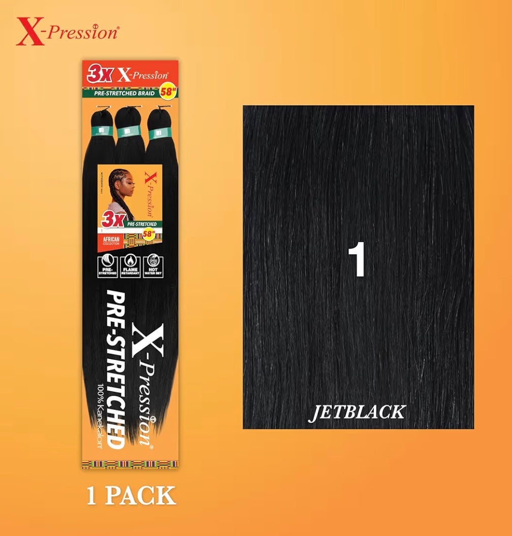 3x X-PRESSION PRE-STRETCHED BRAID 58″