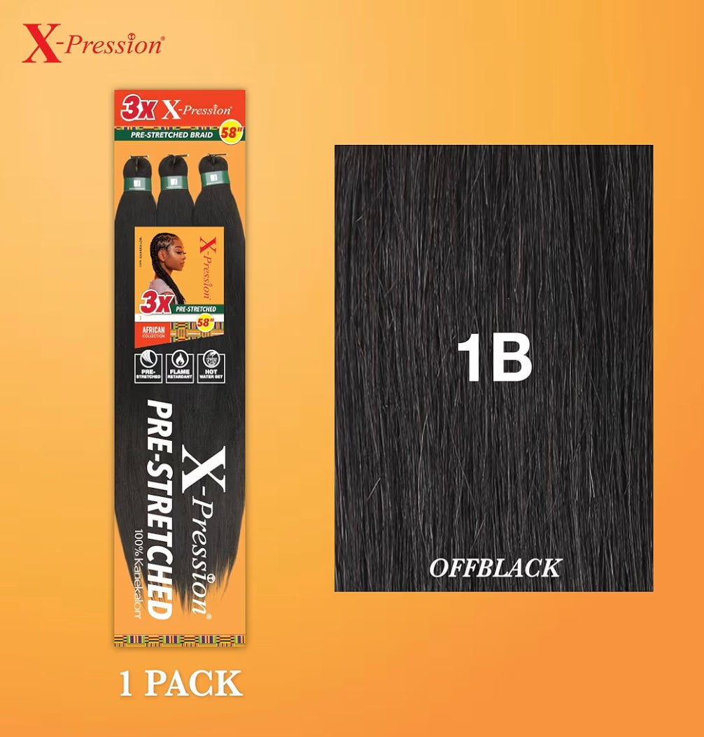 3x X-PRESSION PRE-STRETCHED BRAID 58″