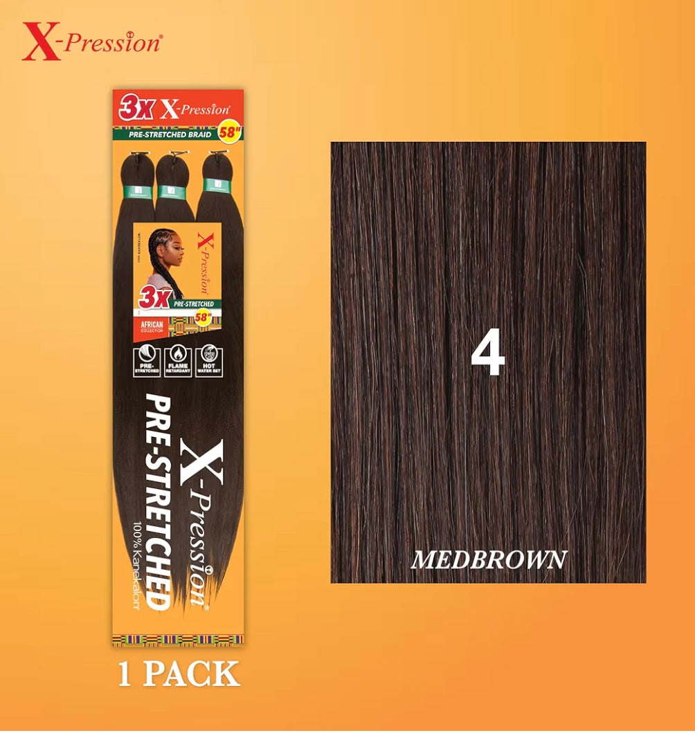3x X-PRESSION PRE-STRETCHED BRAID 58″
