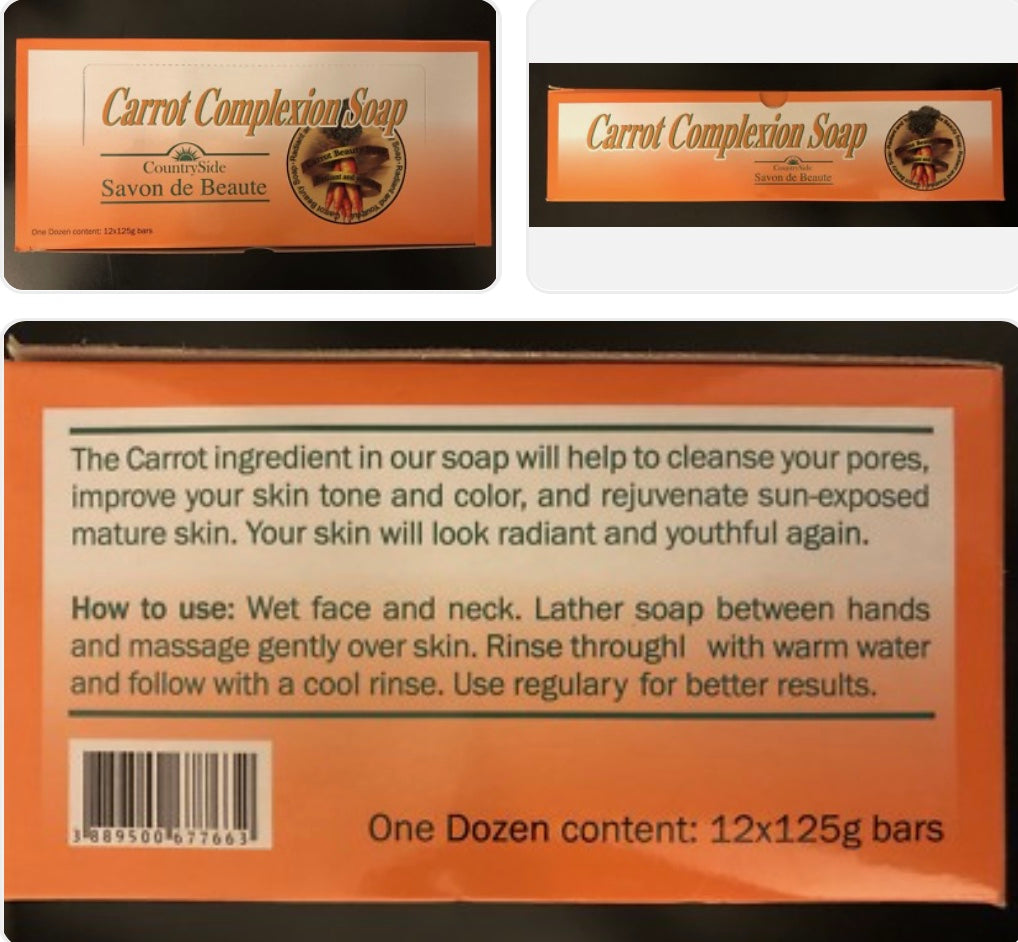 Carrot Complexion Soap Skin Tone Improvement w/ Carrot Oil (12 Pack)