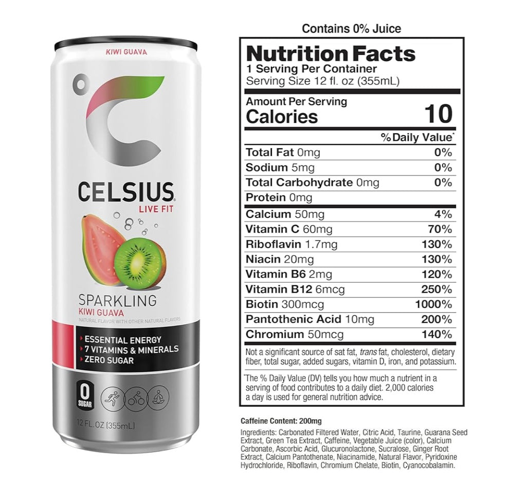 CELSIUS SPARKLING KIWI GUAVA ENERGY DRINK, 12 Fl Oz
