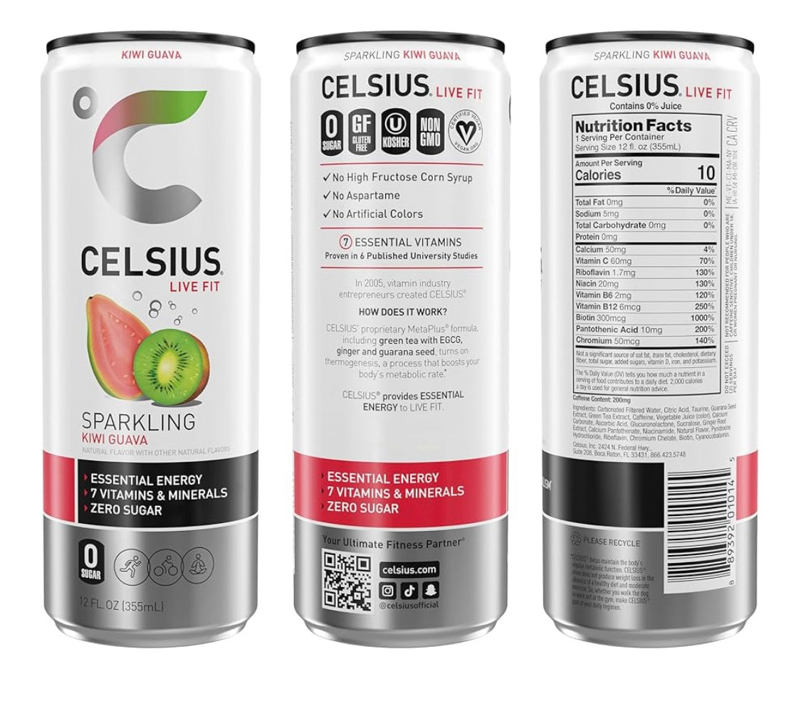 CELSIUS SPARKLING KIWI GUAVA ENERGY DRINK, 12 Fl Oz