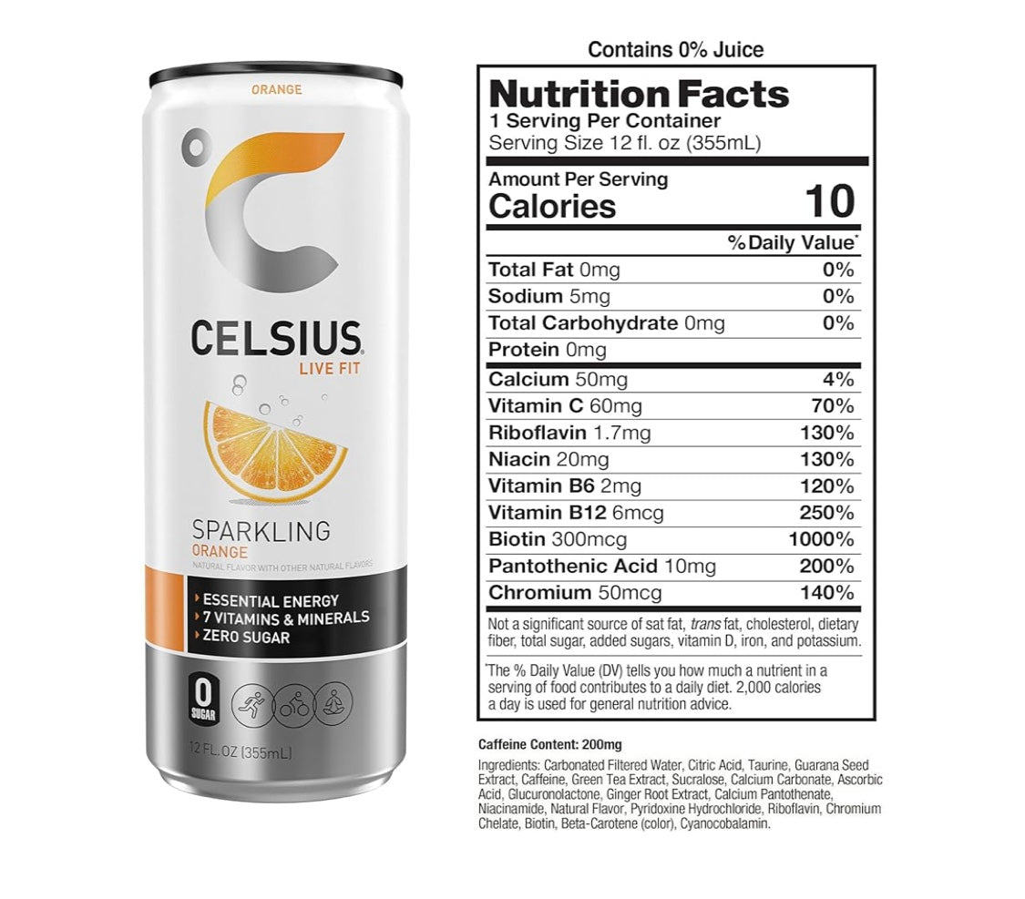 CELSIUS SPARKLING ORANGE ENERGY DRINK, 12 Fl Oz