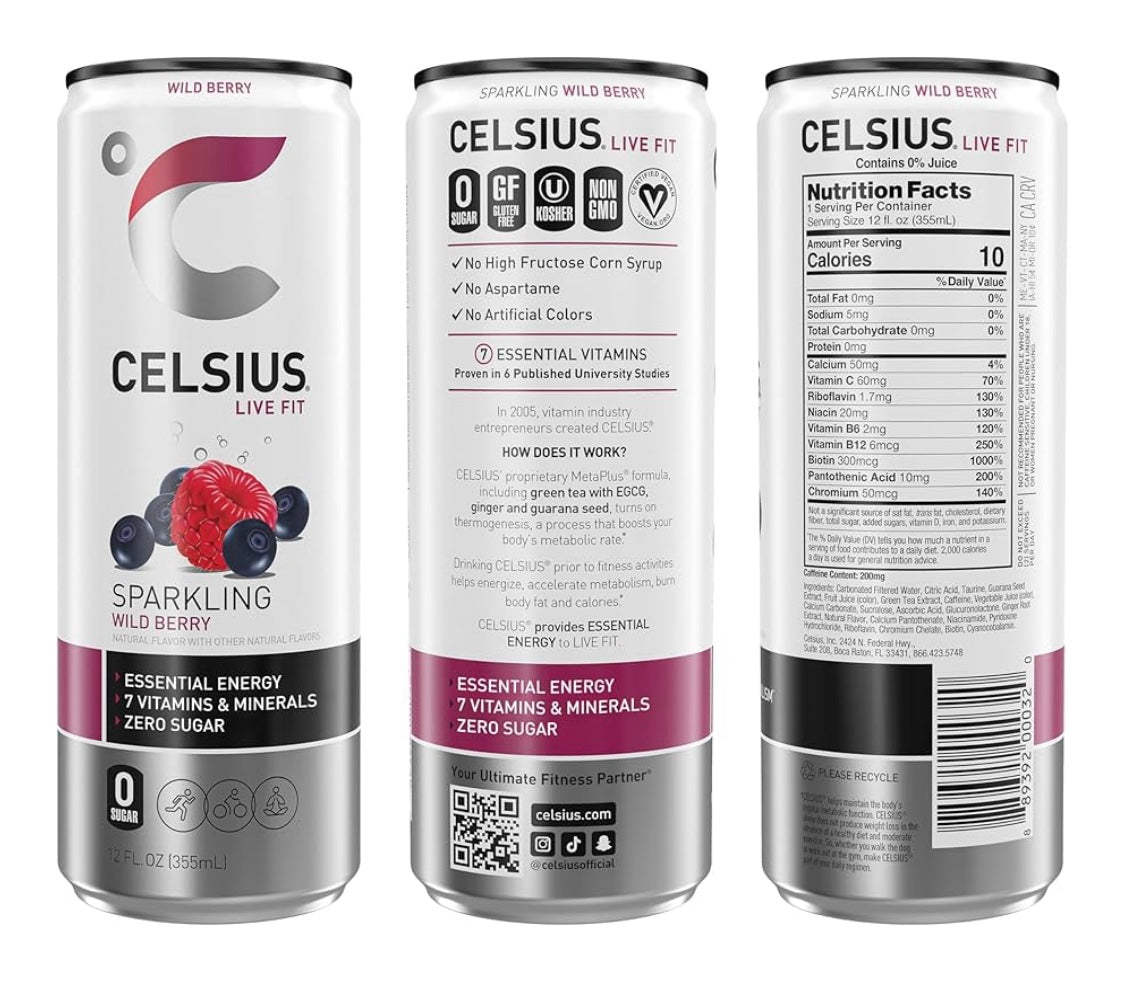 CELSIUS SPARKLING WILD BERRY ENERGY DRINK, 12 Fl Oz