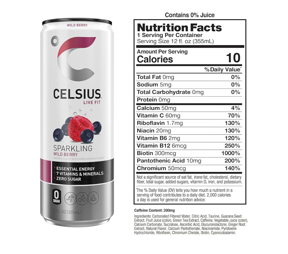 CELSIUS SPARKLING WILD BERRY ENERGY DRINK, 12 Fl Oz