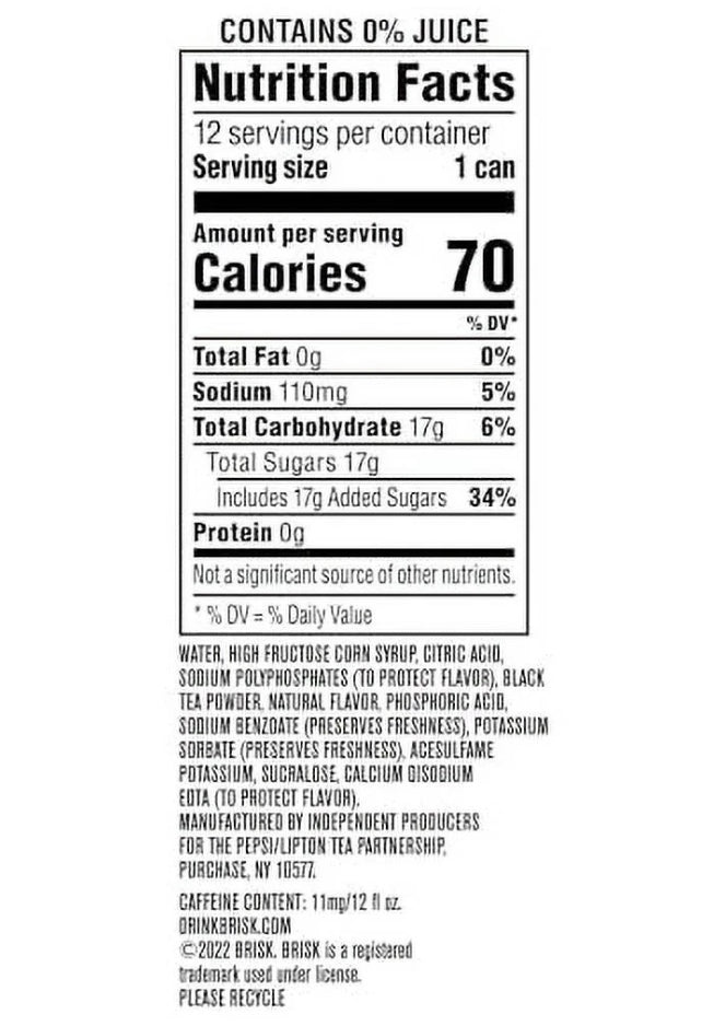 BRISK ICED TEA LEMON, 12 Fl Oz
