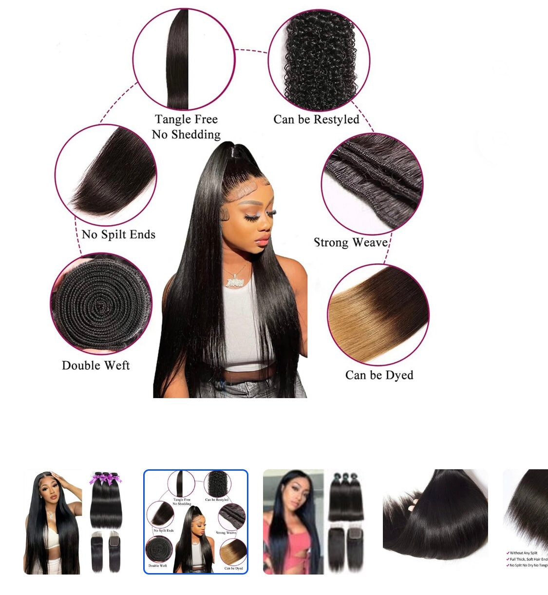 LACE CLOSURE + BUNDLE DEAL, STRAIGHT 18" 20" 22", 4" x 4" HD LACE CLOSURE, COLOR (NATURAL)