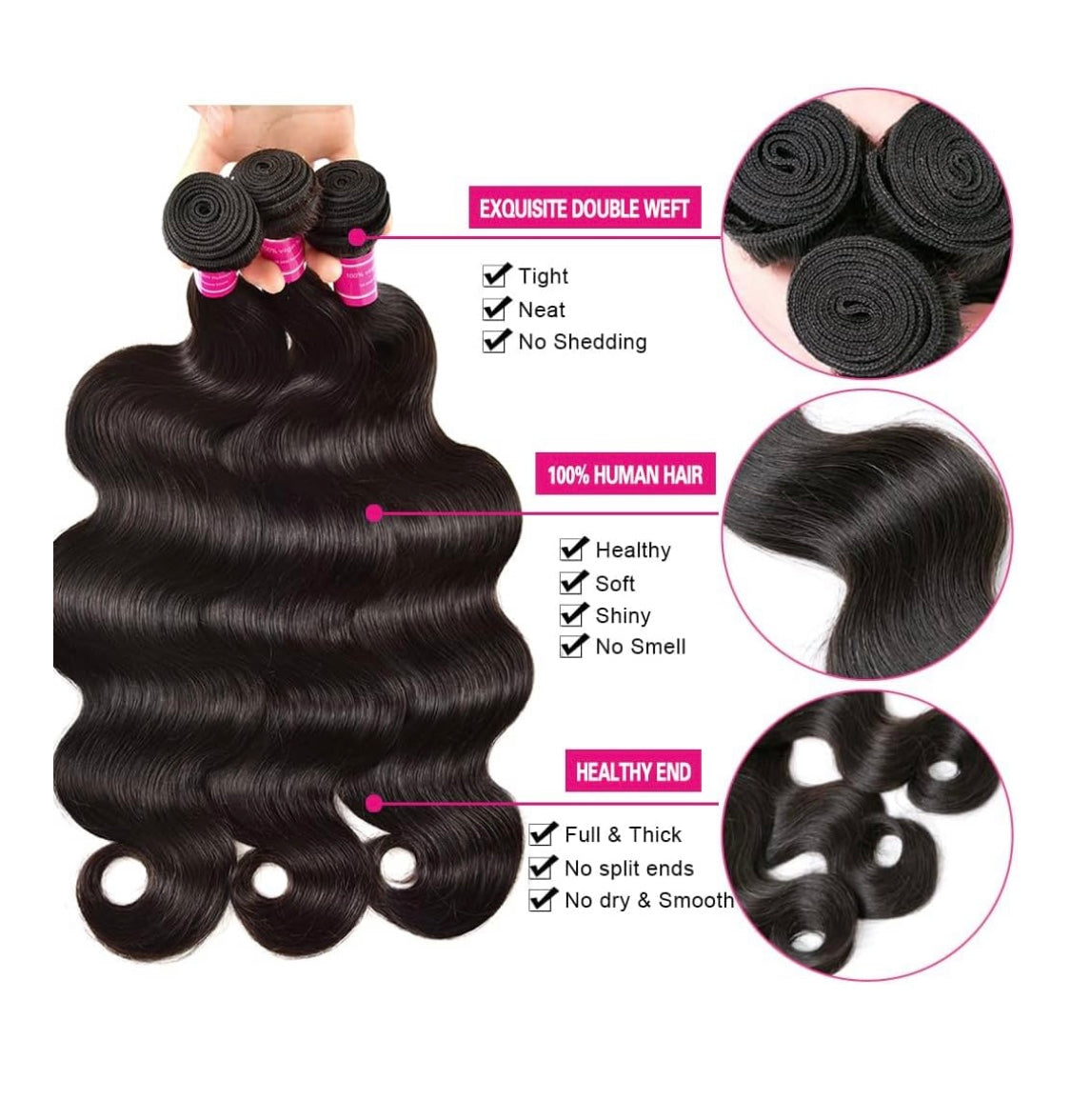 LACE CLOSURE + BUNDLE DEAL, BODY WAVE, 16" 18" 20" 5" x 5" HD LACE CLOSURE, COLOR (NATURAL BLACK)
