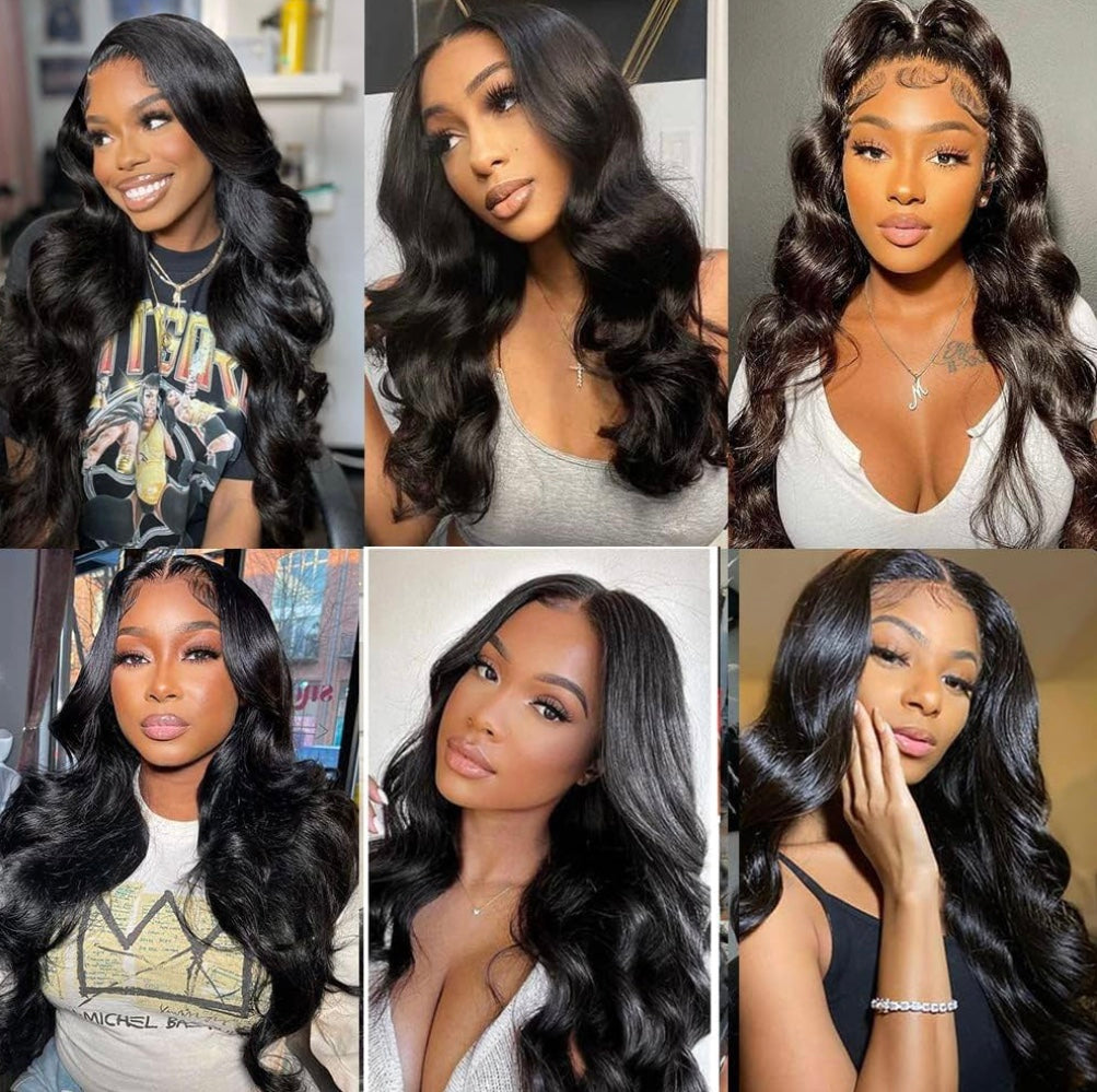 LACE CLOSURE + BUNDLE DEAL, BODY WAVE, 16" 18" 20" 5" x 5" HD LACE CLOSURE, COLOR (NATURAL BLACK)
