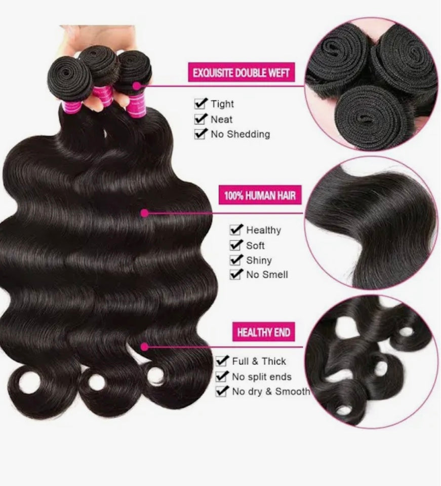 LACE CLOSURE + BUNDLE DEAL, DEEP 14" 16" 18", 4" x 4" HD LACE CLOSURE, COLOR (NATURAL)