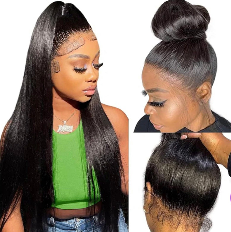 360 LACE WIG 100% VIRGIN HUMAN HAIR, STRAIGHT 32" (NATURAL BLACK)