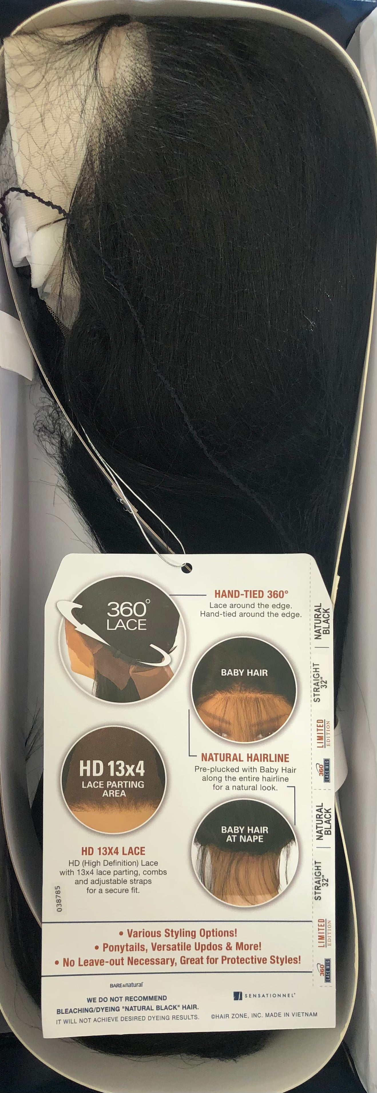 360 LACE WIG 100% VIRGIN HUMAN HAIR, STRAIGHT 32" (NATURAL BLACK)
