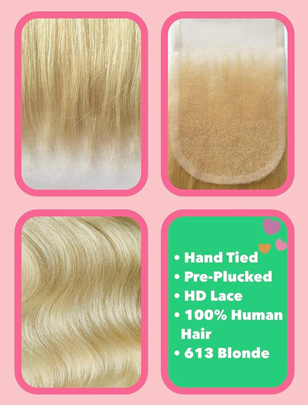 B&B EXPRESS GOLD 100% BRAZILIAN STRAIGHT VIRGIN HUMAN HAIR COLOR 613, 14" (4X4)