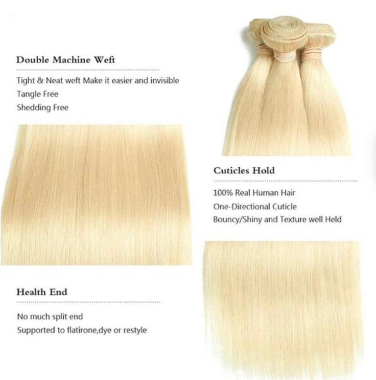 B&B EXPRESS GOLD 100% BRAZILIAN STRAIGHT VIRGIN HUMAN HAIR COLOR 613, 18" 16" 14"