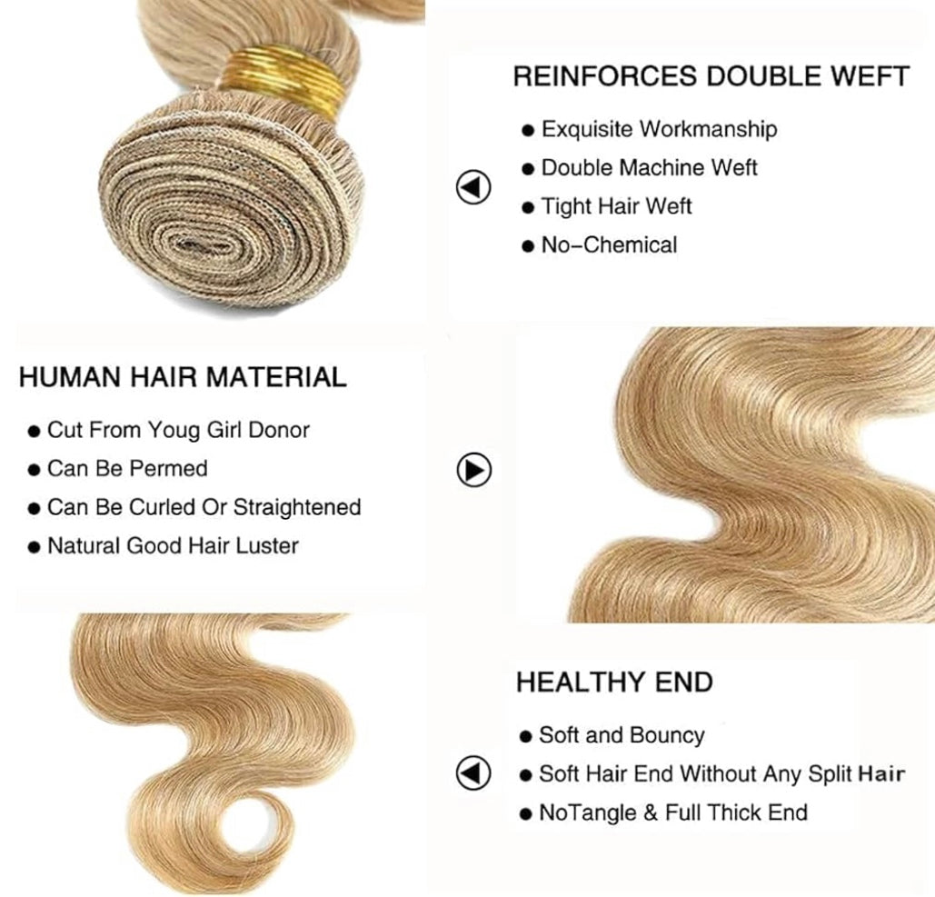 B&B EXPRESS GOLD 100% BRAZILIAN BODY WAVE VIRGIN HUMAN HAIR COLOR 613, 20" 18" 16"