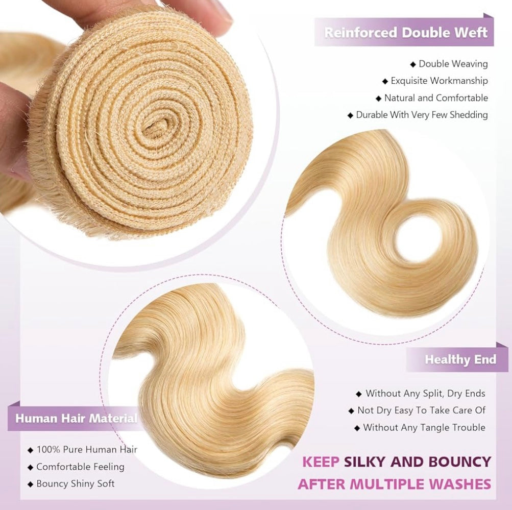 B&B EXPRESS GOLD 100% BRAZILIAN BODY WAVE VIRGIN HUMAN HAIR COLOR 613, 14"