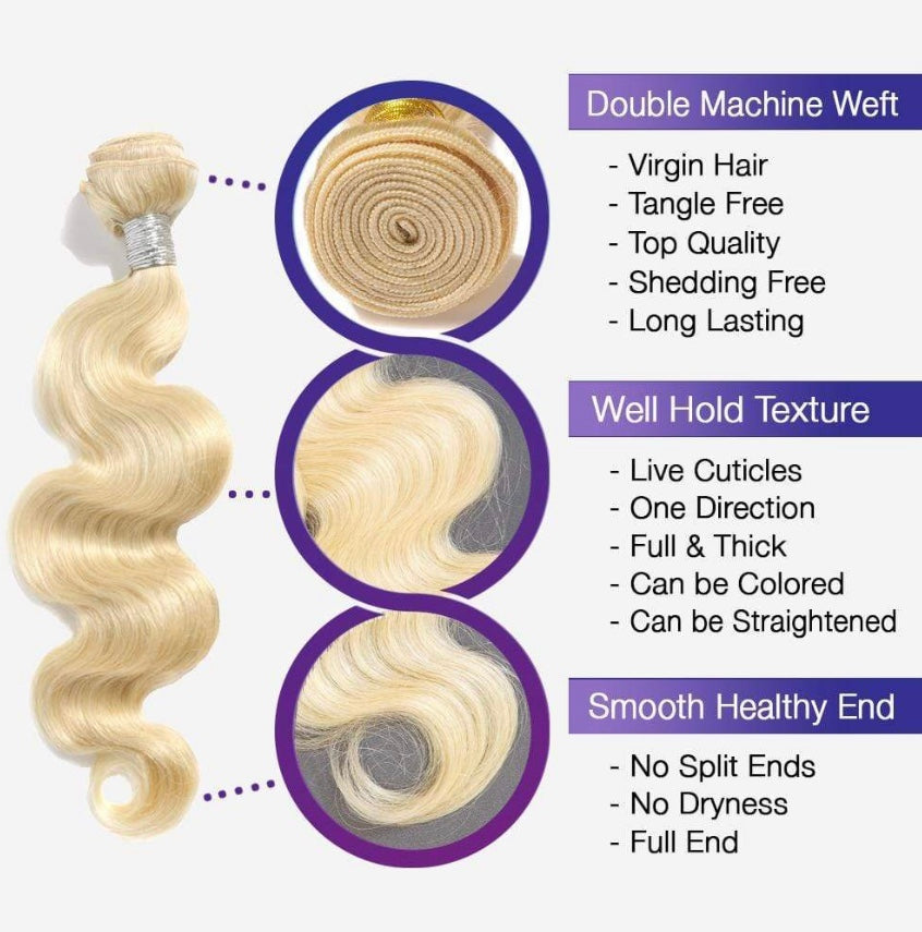 B&B EXPRESS GOLD 100% BRAZILIAN BODY WAVE VIRGIN HUMAN HAIR COLOR 613, 22"