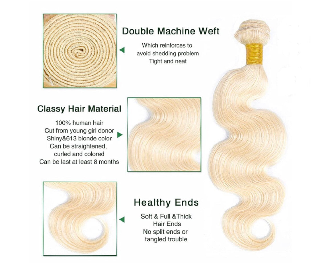 B&B EXPRESS GOLD 100% BRAZILIAN BODY WAVE VIRGIN HUMAN HAIR COLOR 613, 22"