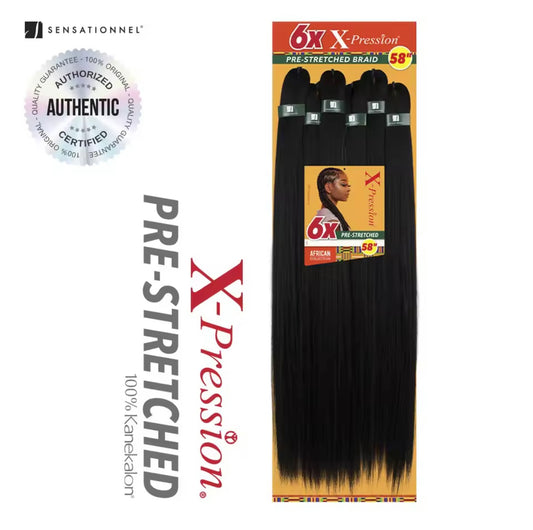 6x X-PRESSION PRE-STRETCHED BRAID 58″