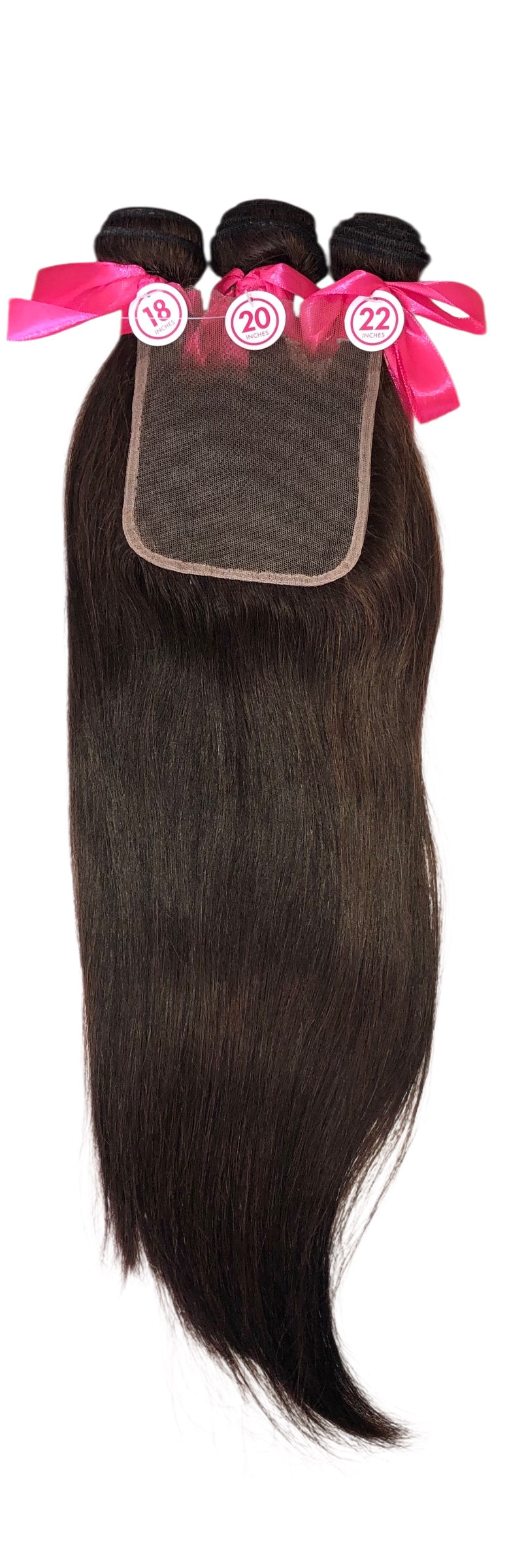 LACE CLOSURE + BUNDLE DEAL, STRAIGHT 18" 20" 22", 4" x 4" HD LACE CLOSURE, COLOR (NATURAL)