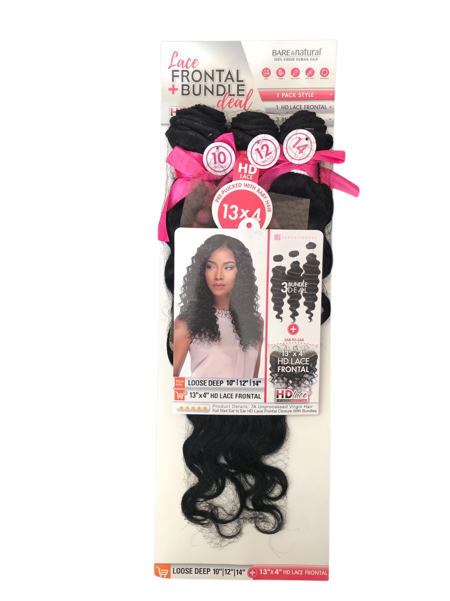 LACE CLOSURE + BUNDLE DEAL, BODY WAVE 10" 12" 14", 13" x 4" HD LACE CLOSURE, COLOR (NATURAL BLACK)