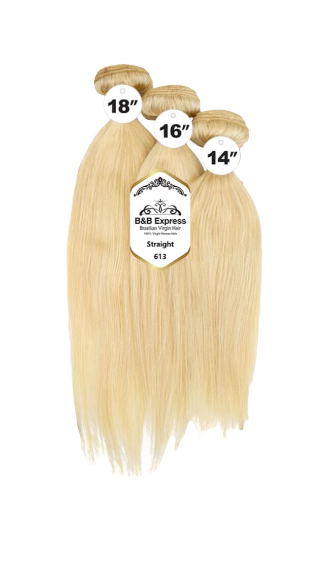 B&B EXPRESS GOLD 100% BRAZILIAN STRAIGHT VIRGIN HUMAN HAIR COLOR 613, 18" 16" 14"