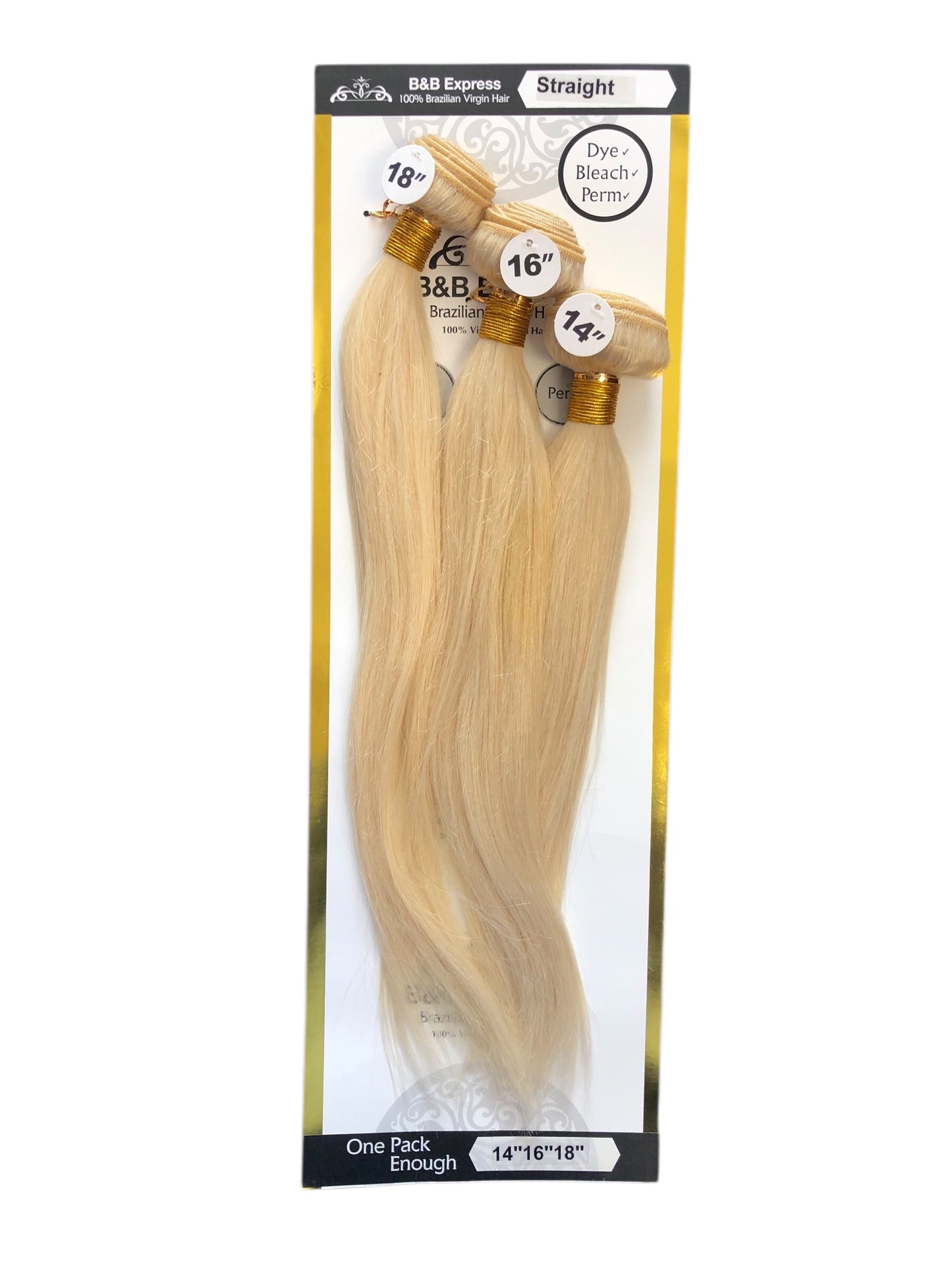B&B EXPRESS GOLD 100% BRAZILIAN STRAIGHT VIRGIN HUMAN HAIR COLOR 613, 18" 16" 14"