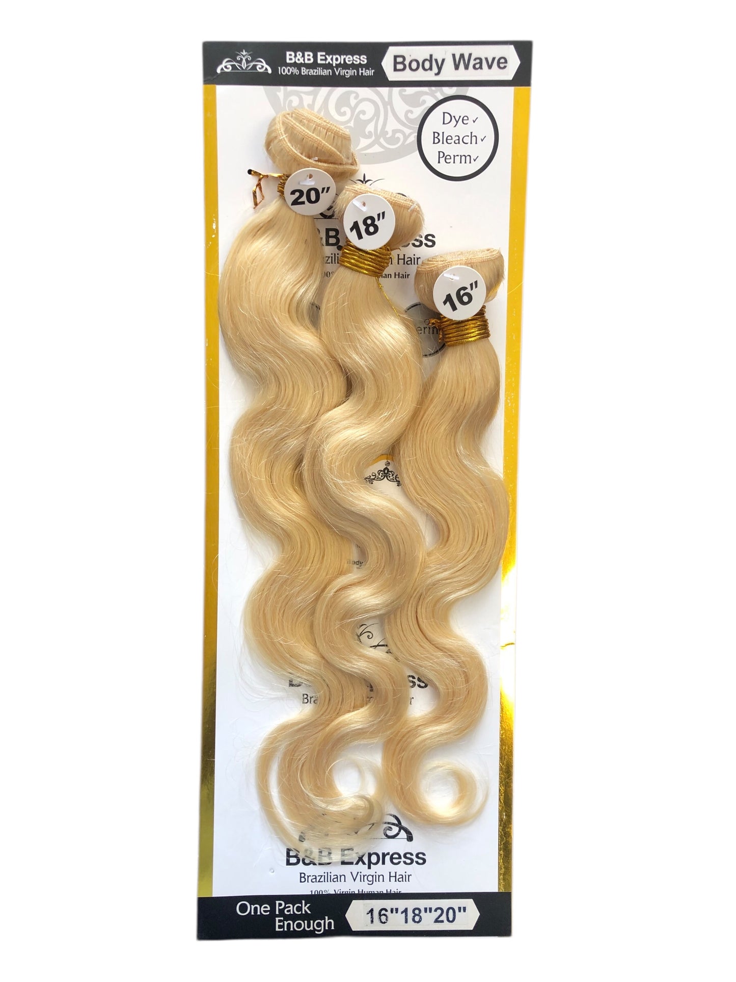 B&B EXPRESS GOLD 100% BRAZILIAN BODY WAVE VIRGIN HUMAN HAIR COLOR 613, 20" 18" 16"