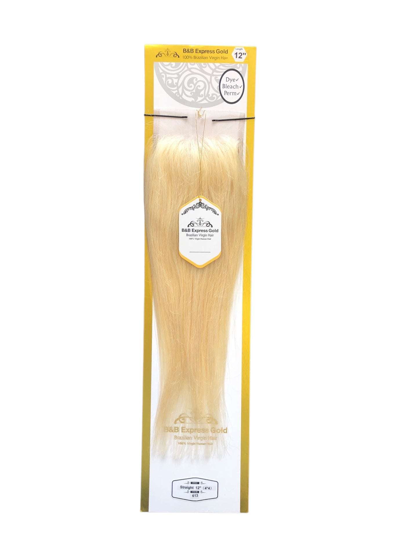 B&B EXPRESS GOLD 100% BRAZILIAN STRAIGHT VIRGIN HUMAN HAIR COLOR 613, 14" (4X4)