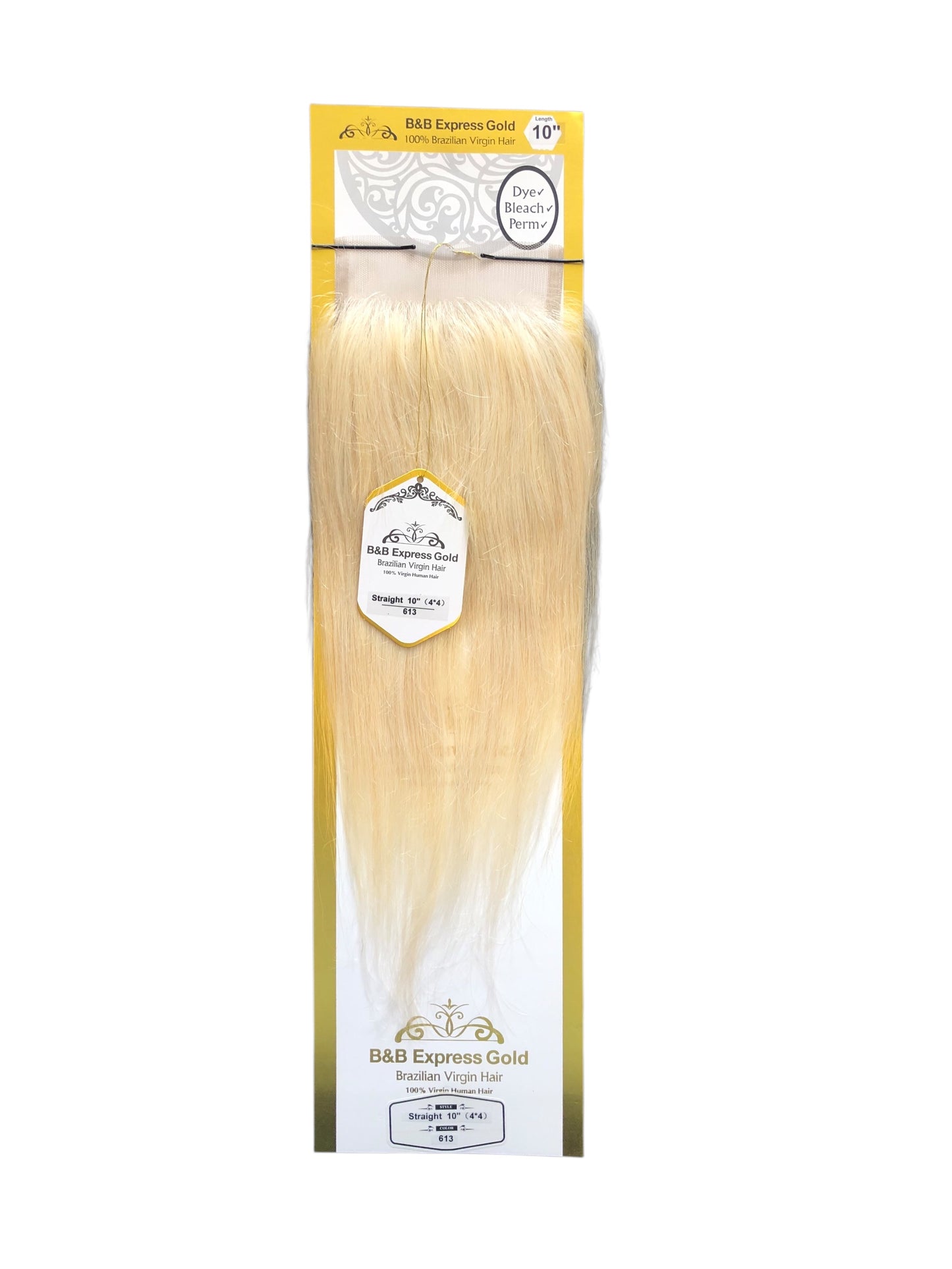 B&B EXPRESS GOLD 100% BRAZILIAN STRAIGHT VIRGIN HUMAN HAIR COLOR 613, 10" (4x4)