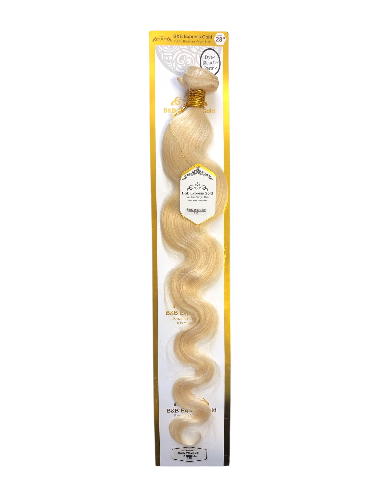 B&B EXPRESS GOLD 100% BRAZILIAN BODY WAVE VIRGIN HUMAN HAIR COLOR 613, 28"