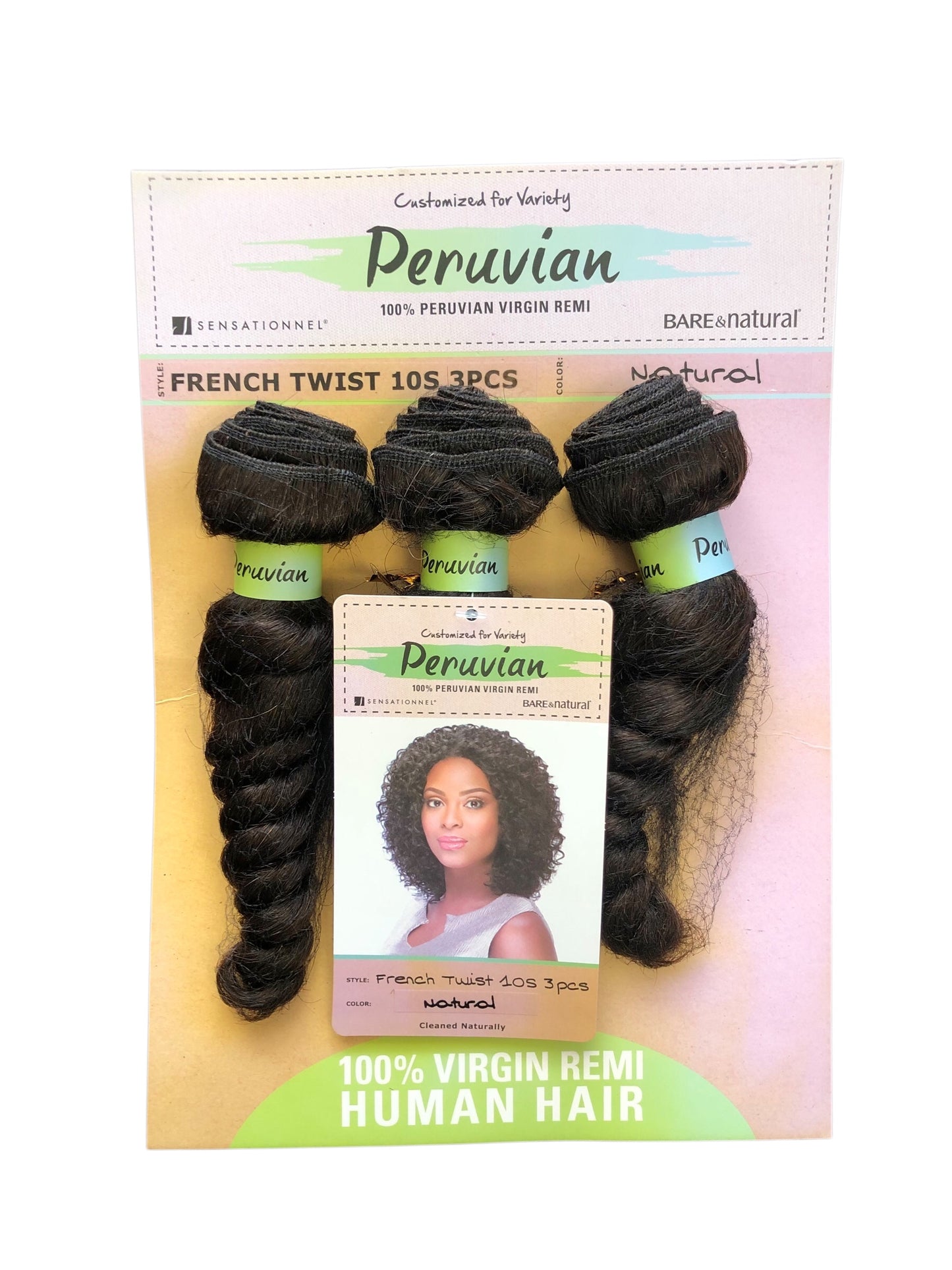 PERUVIAN 100% VIRGIN REMI BUNDLE HAIR BARE & NATURAL - FRENCH TWIST 10S 3PCS