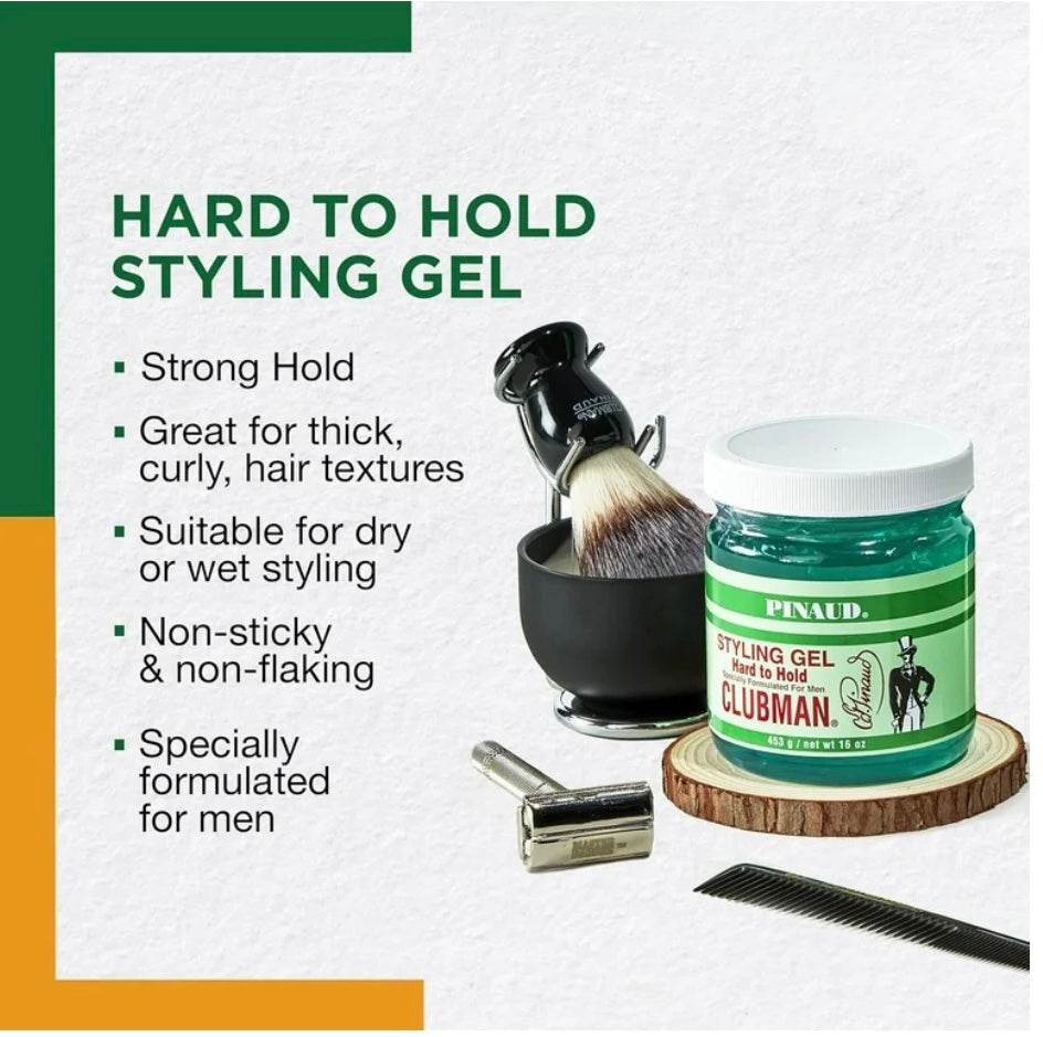 Clubman Pinaud Hair Gel for Men, Strong Hold & High Shine Hair Styling Gel, Alcohol-Free, 16 Oz
