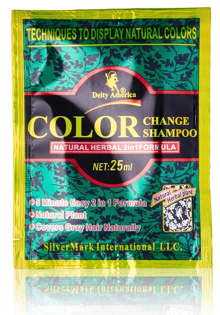 DEITY NATURAL HERBAL PLANT 2 in 1 FORMULA HAIR COLOR CHANGE SHAMPOO PACKET, BLACK, 1 EA, SIZE: 25ML