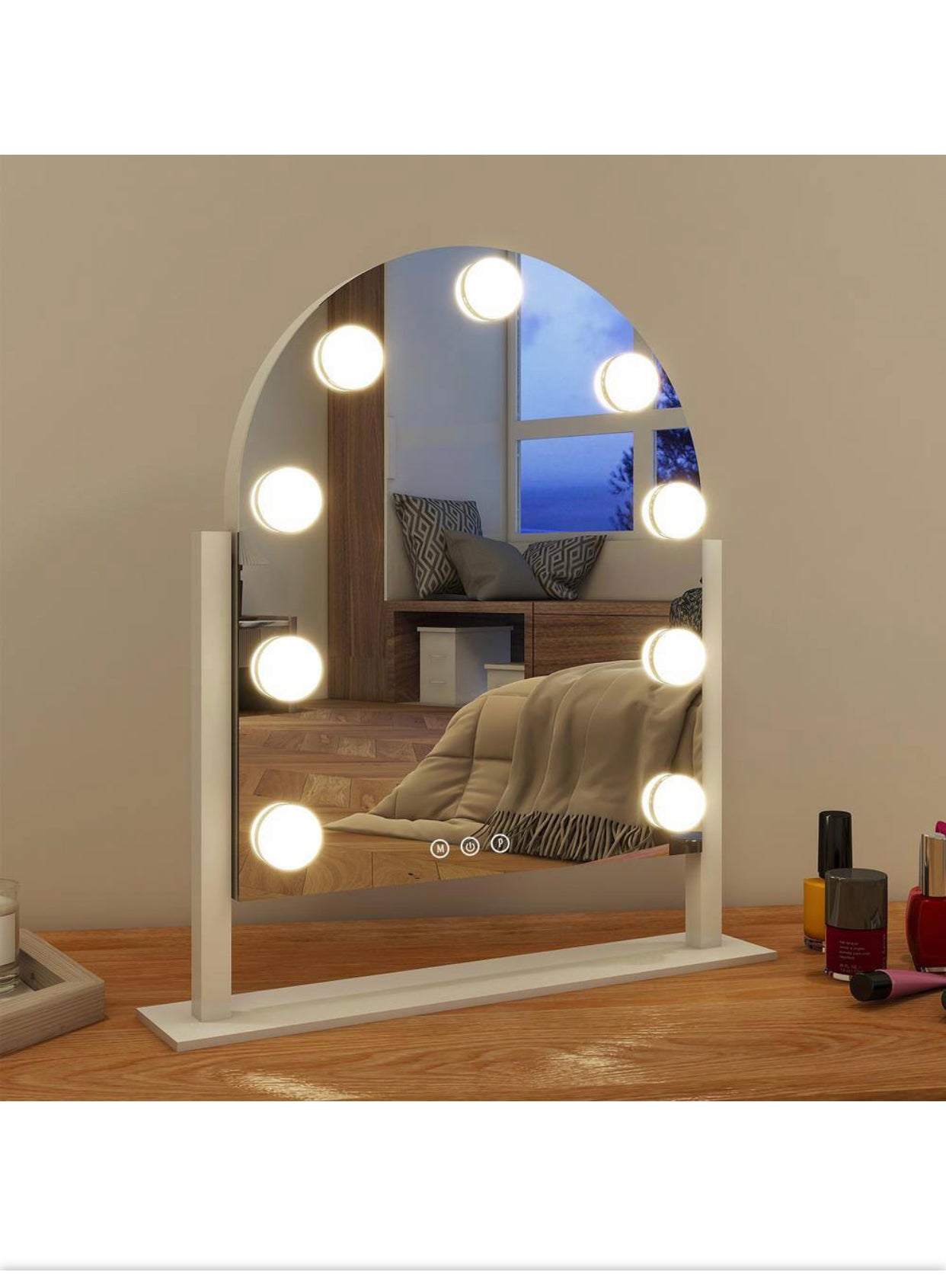 11 in. W x 13 in. H LED Light Arch Metal Framed Makeup Vanity Mirror White Hollywood Mirror