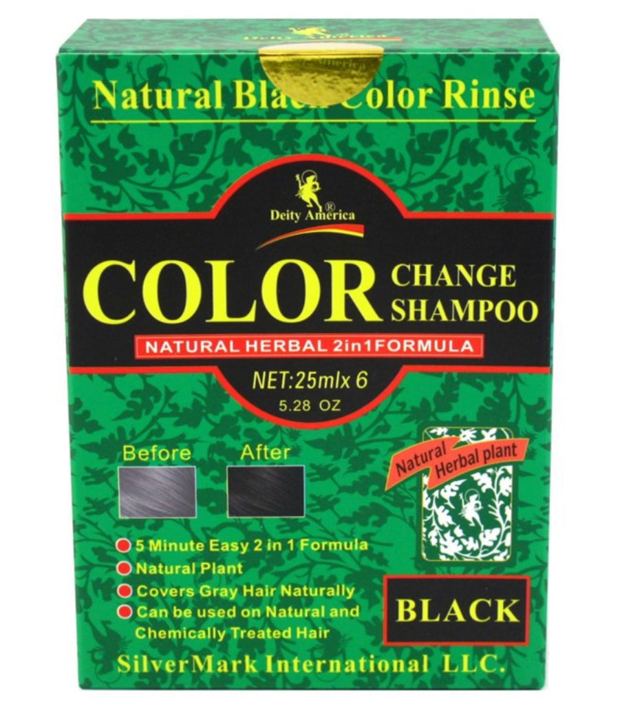 DEITY NATURAL HERBAL PLANT 2 in 1 FORMULA HAIR COLOR CHANGE SHAMPOO PACKET, BLACK, 1 EA, SIZE: 25ML