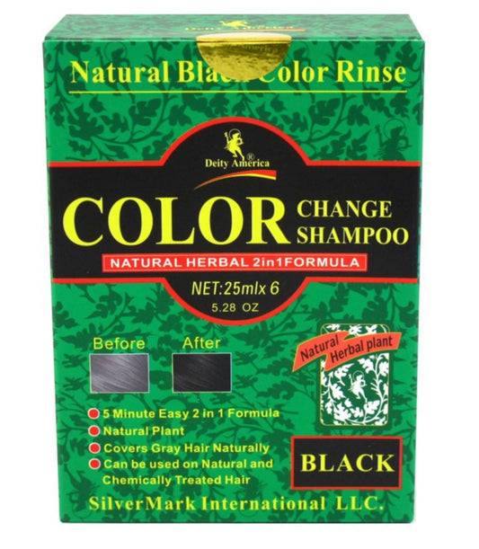 DEITY NATURAL HERBAL PLANT 2 in 1 FORMULA HAIR COLOR CHANGE SHAMPOO PACKET, BLACK, 1 EA, SIZE: 25ML