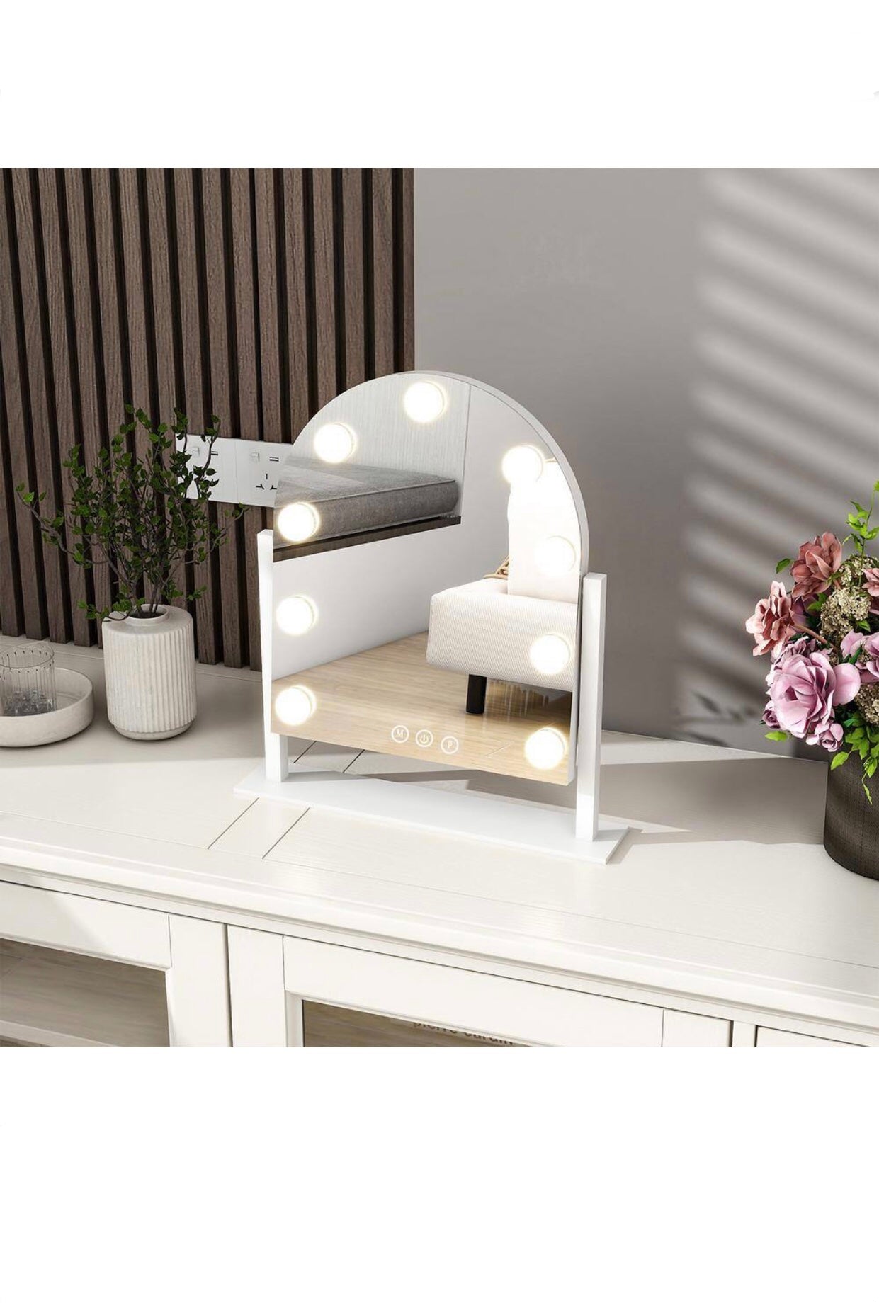 11 in. W x 13 in. H LED Light Arch Metal Framed Makeup Vanity Mirror White Hollywood Mirror