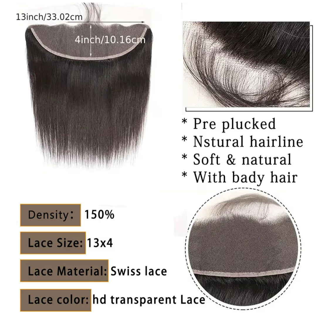 HD Lace 13x4 Frontal Wig With Baby Hair Straight 14” Natural BLK