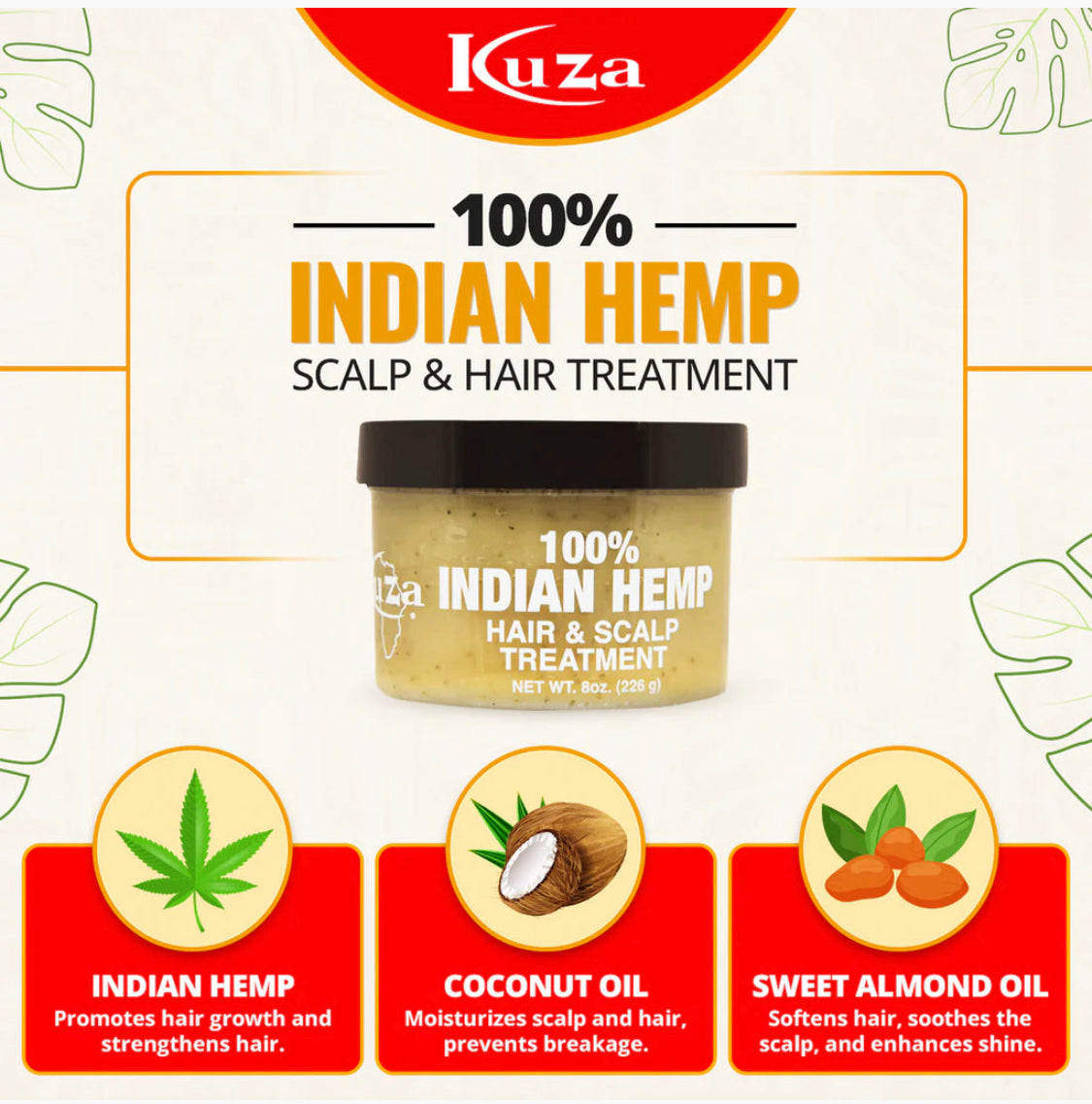 KUZA 100% INDIAN HEMP HAIR & SCALP TREATMENT 18OZ (JUMBO SIZE)