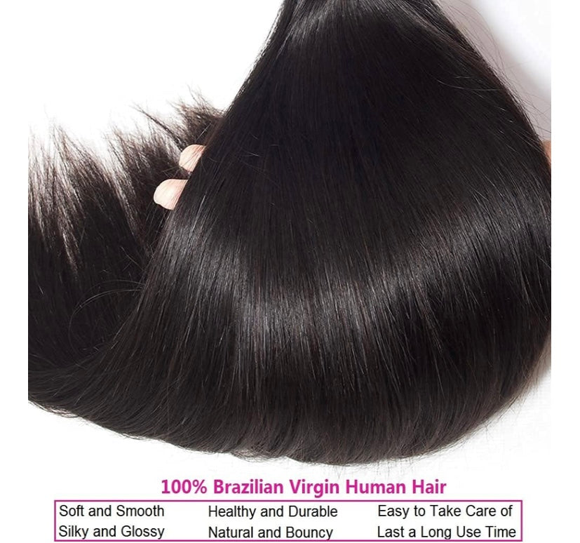 BRAZILIAN STRAIGHT UNPROCESSED 100% HUMAN HAIR VIRGIN REMY 12" 14" 16"