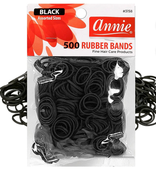 ANNIE RUBBER BANDS ASSORTED SIZES, 500 PIECE HAIR TIES, BLACK