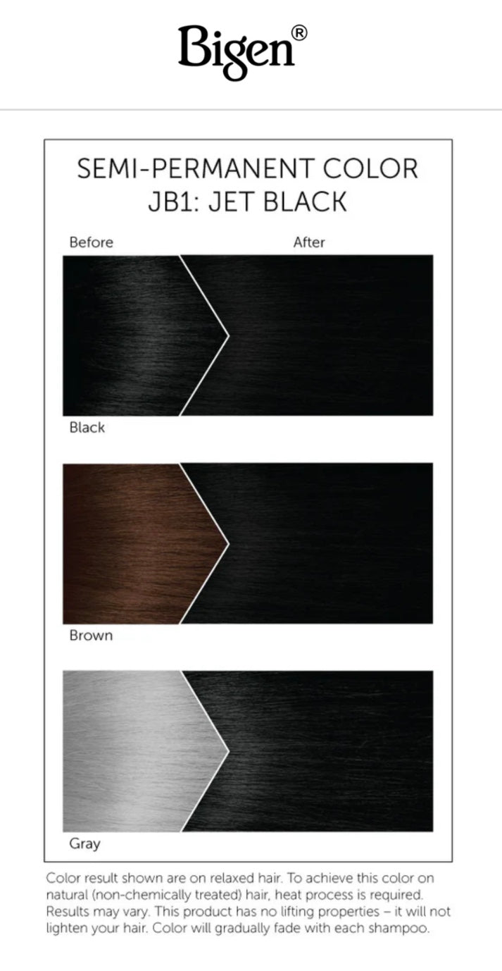 BIGEN SEMI-PERMANENT HAIR COLOR, [JB1] JET BLACK, ALL HAIR TYPE