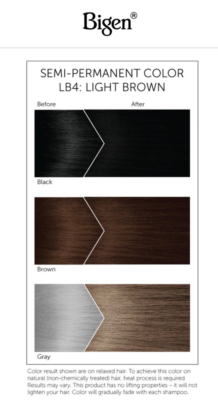 BIGEN SEMI-PERMANENT HAIR COLOR, [LB4] LIGHT BROWN, ALL HAIR TYPE