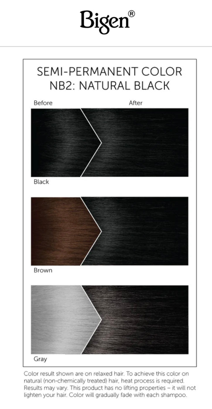 BIGEN SEMI-PERMANENT HAIR COLOR, [NB2] NATURAL BLACK, ALL HAIR TYPE