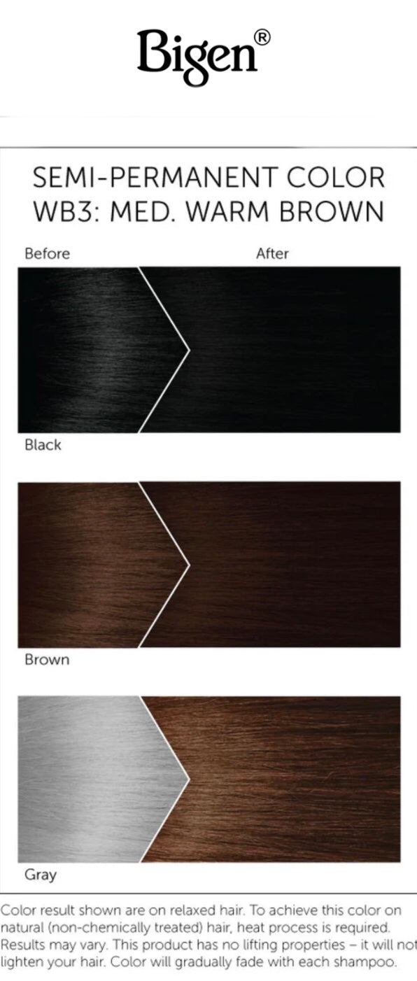 BIGEN SEMI-PERMANENT HAIR COLOR, [WB3] MEDIUM WARM BROWN, ALL HAIR TYPE